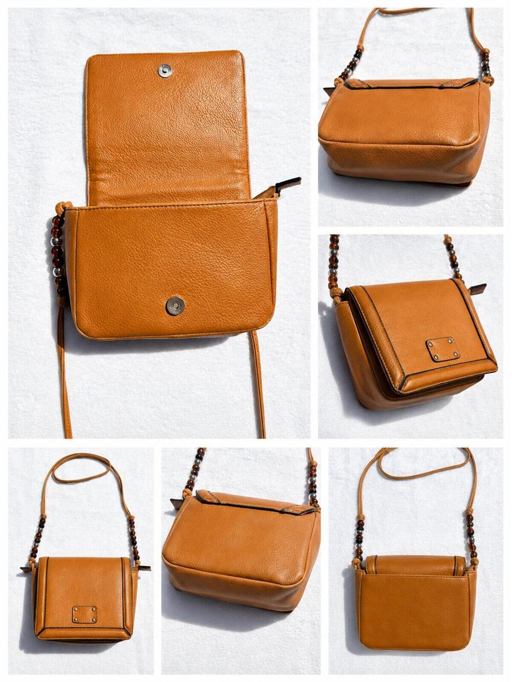 Cognac Brown Leather Crossbody Bag Convertible Clutch Shoulder Purse Y2k